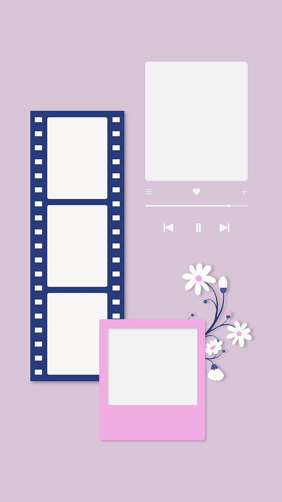 Purple aesthetic film strip moodboard, photo frame design vector