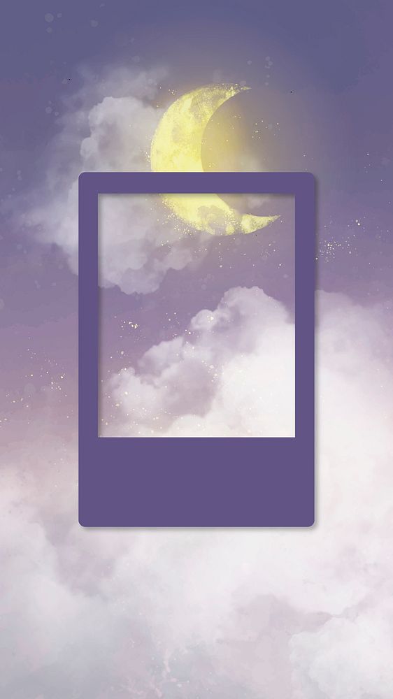Purple aesthetic instant photo Instagram story, moon on sky design psd