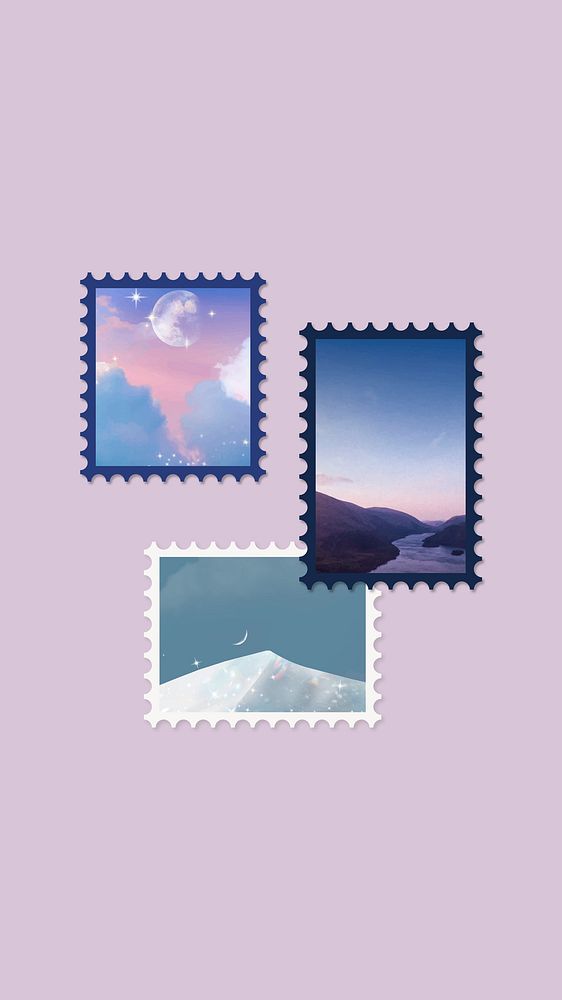 Purple aesthetic stamp iPhone wallpaper, pastel sky design vector