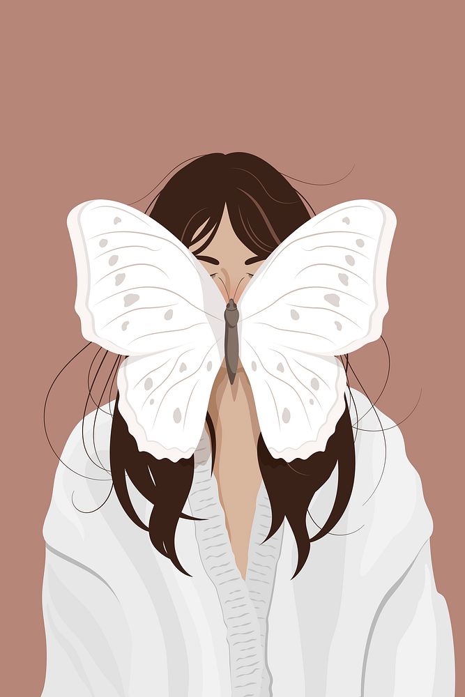 Butterfly on woman face background, feminine illustration design