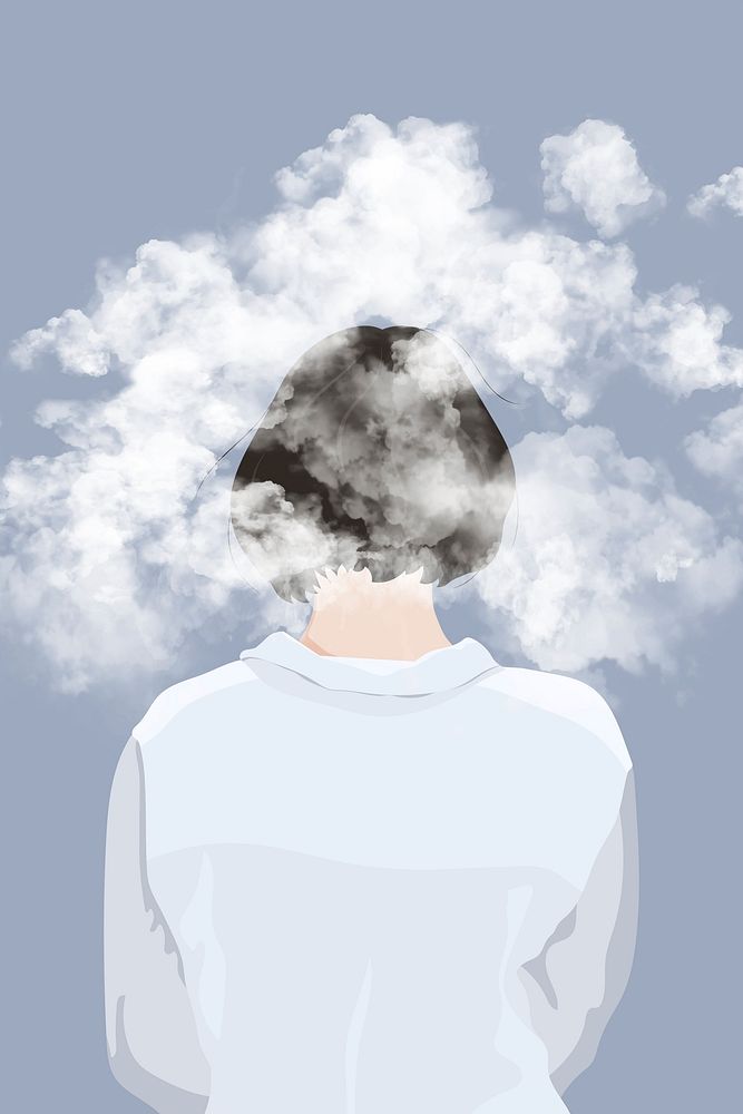 Smoking woman background, mental health illustration design