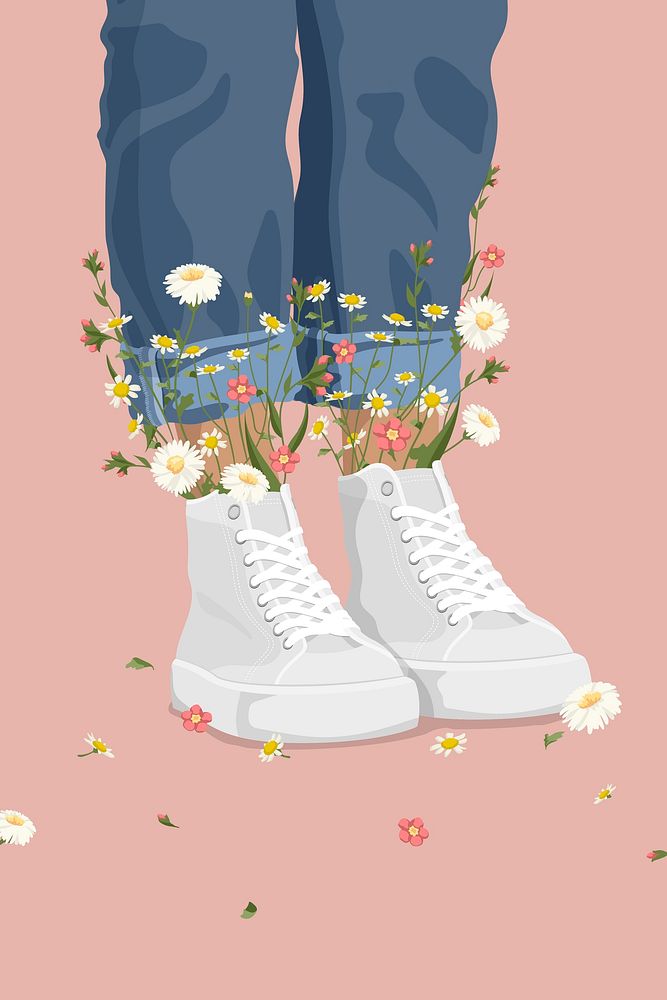 High top shoe background, flower design, feminine illustration 