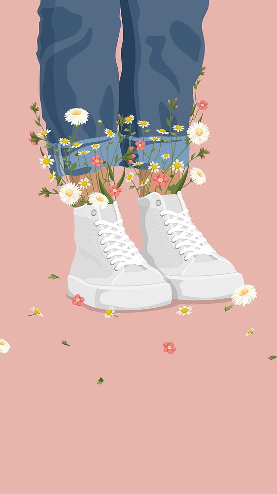 Cute shoes cartoon phone wallpaper, flower design