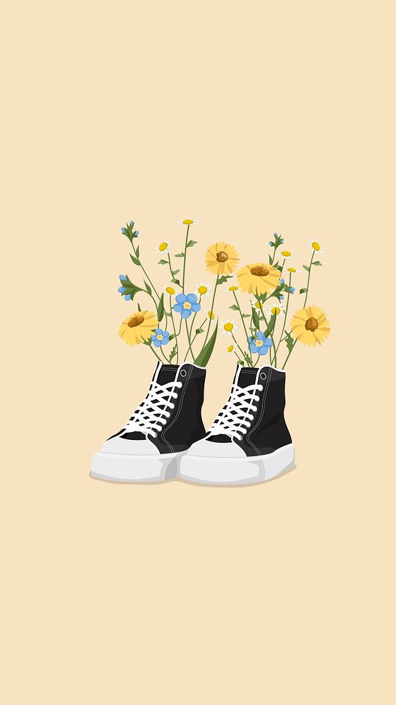 Cartoon sneaker mobile wallpaper, flower design