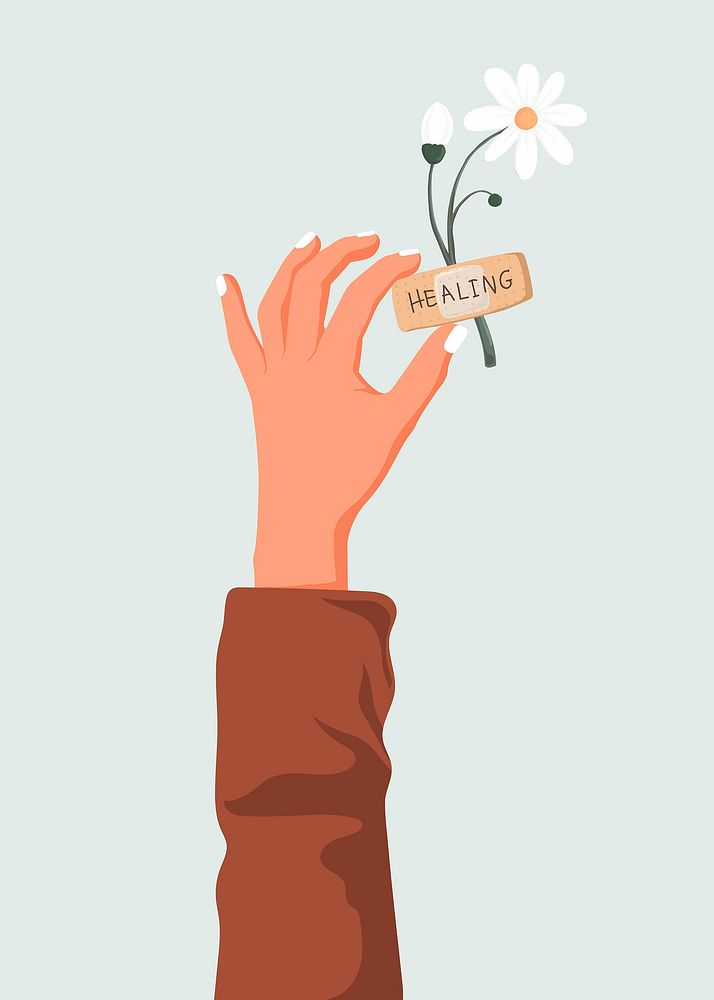 Hand holding flower background, feminine illustration