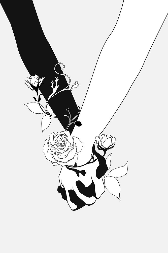 Holding hands background, black and white design