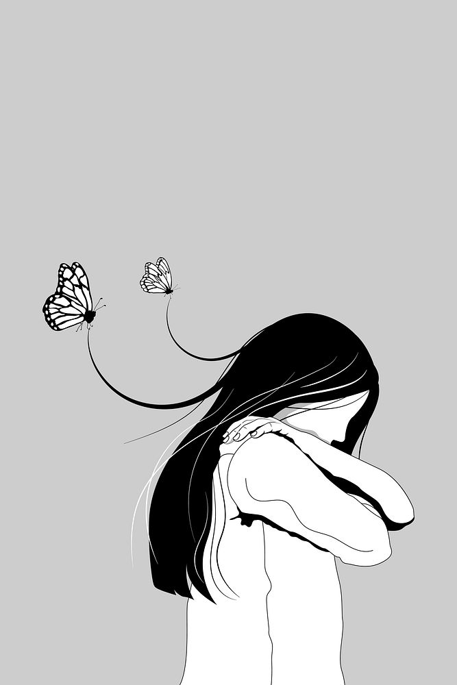 Lonely woman background, mental health illustration design