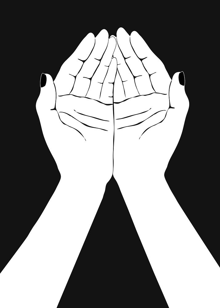 Cupped hands clipart, black and white design vector