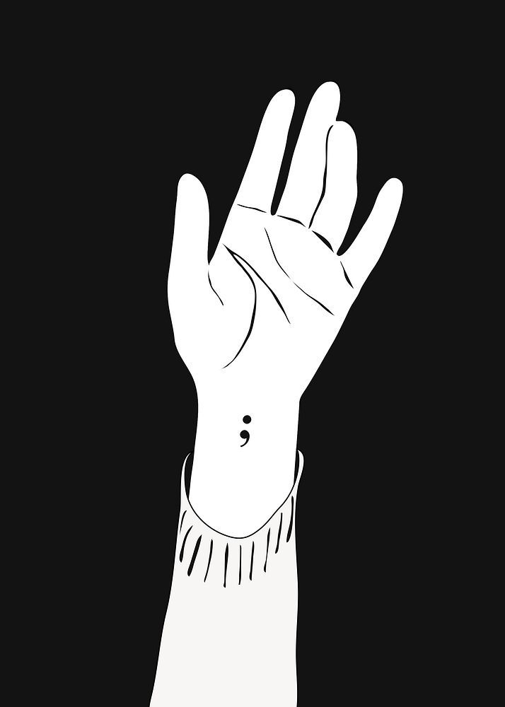 Raising hand background, black and white design, mental health illustration