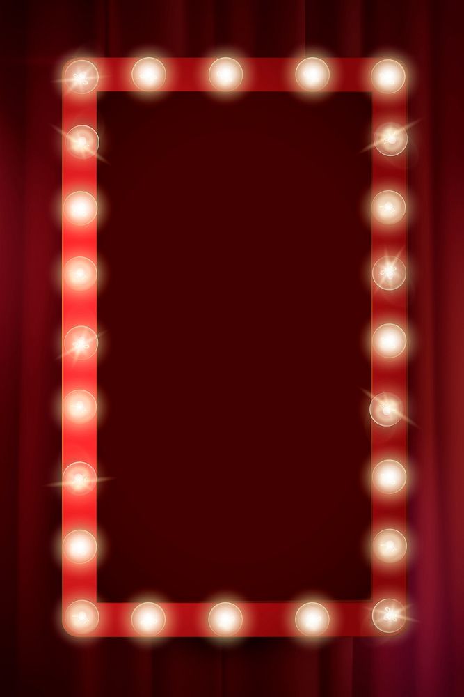 Theater frame, light bulb, red square design vector