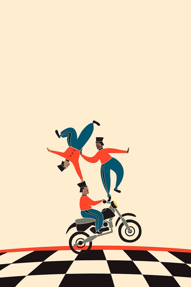 Circus bike riders background, vintage character illustration design