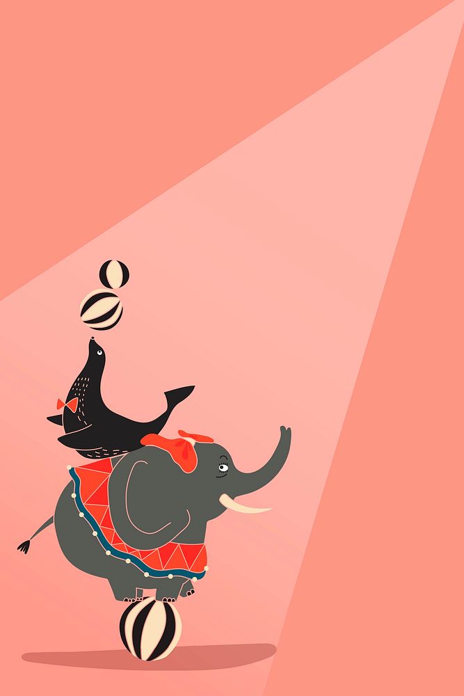 Circus background, elephant and seal on balance ball illustration design 