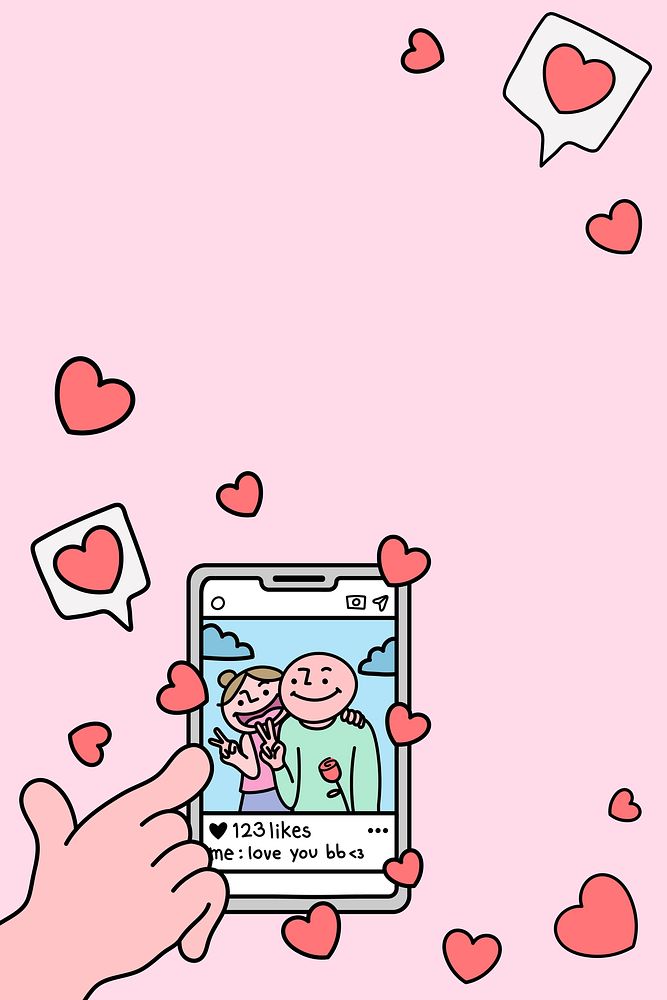 Couple doodle background, social media cartoon border frame