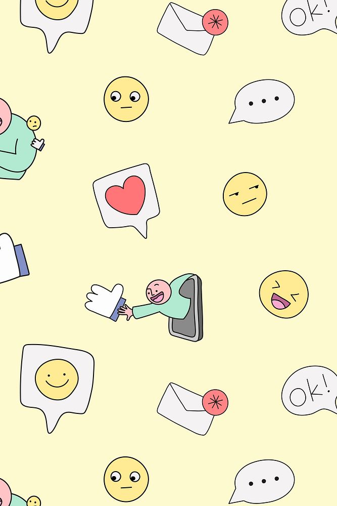 Yellow pattern background, social media emoticon doodle