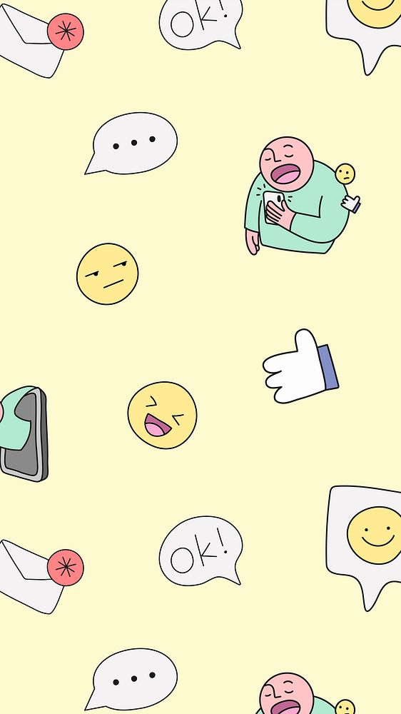 Yellow emoticon iPhone wallpaper, social media doodle background