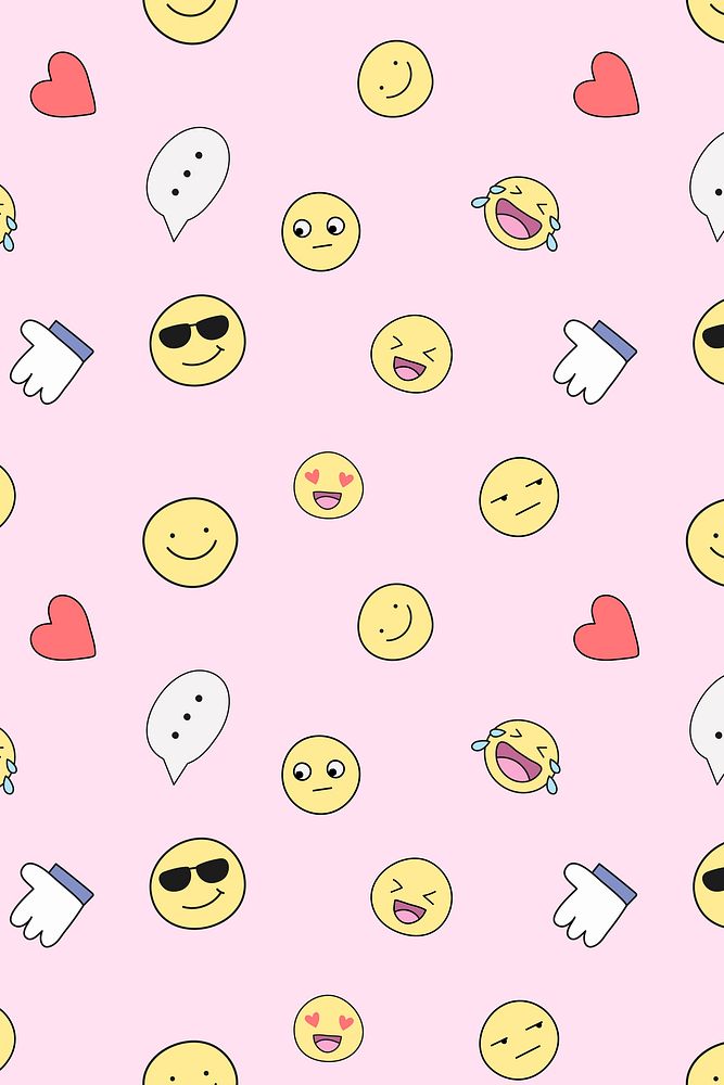 Pink pattern background, emoticon doodle