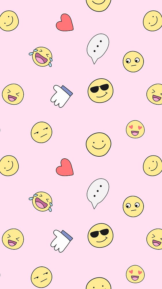 Pink pattern phone wallpaper, emoticon doodle background