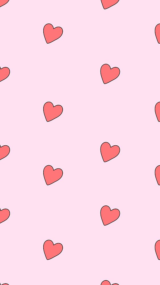 Heart pattern mobile wallpaper, social media doodle, 4k background