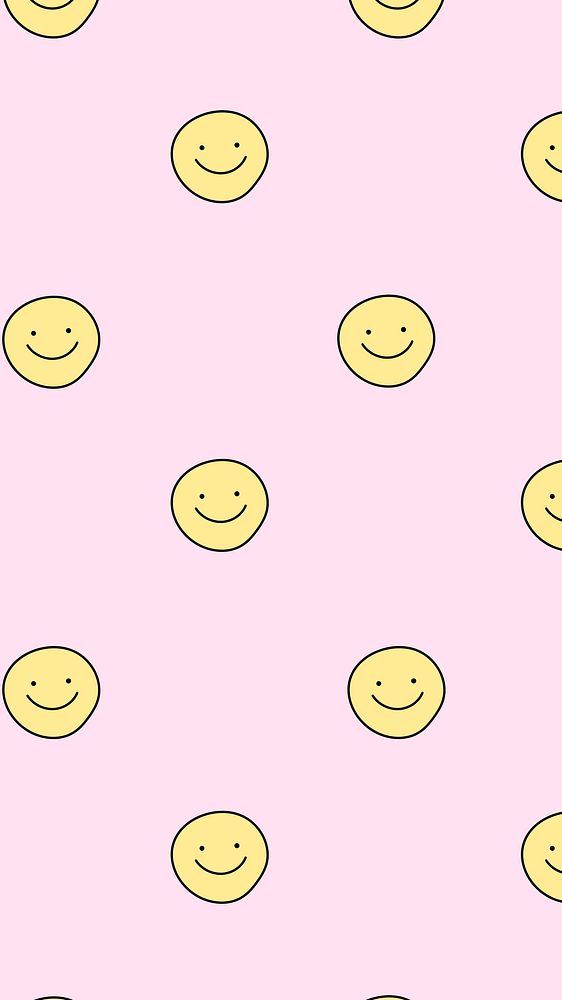 Smiling face pattern mobile wallpaper, cute doodle, high resolution background