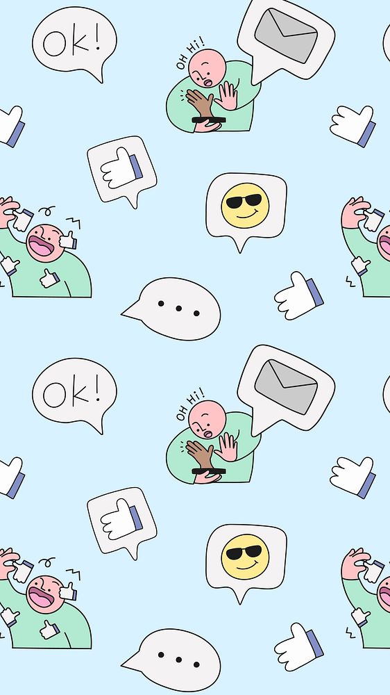 Social media doodle phone wallpaper, emoticon doodle pattern background