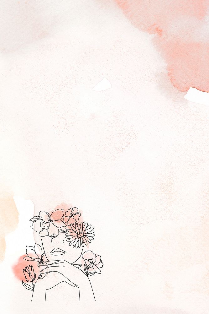Female monoline background, watercolor border with paper texture psd