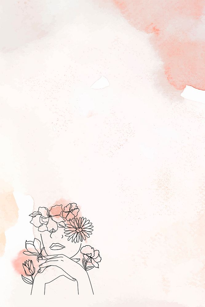 Female monoline background, watercolor border with paper texture vector