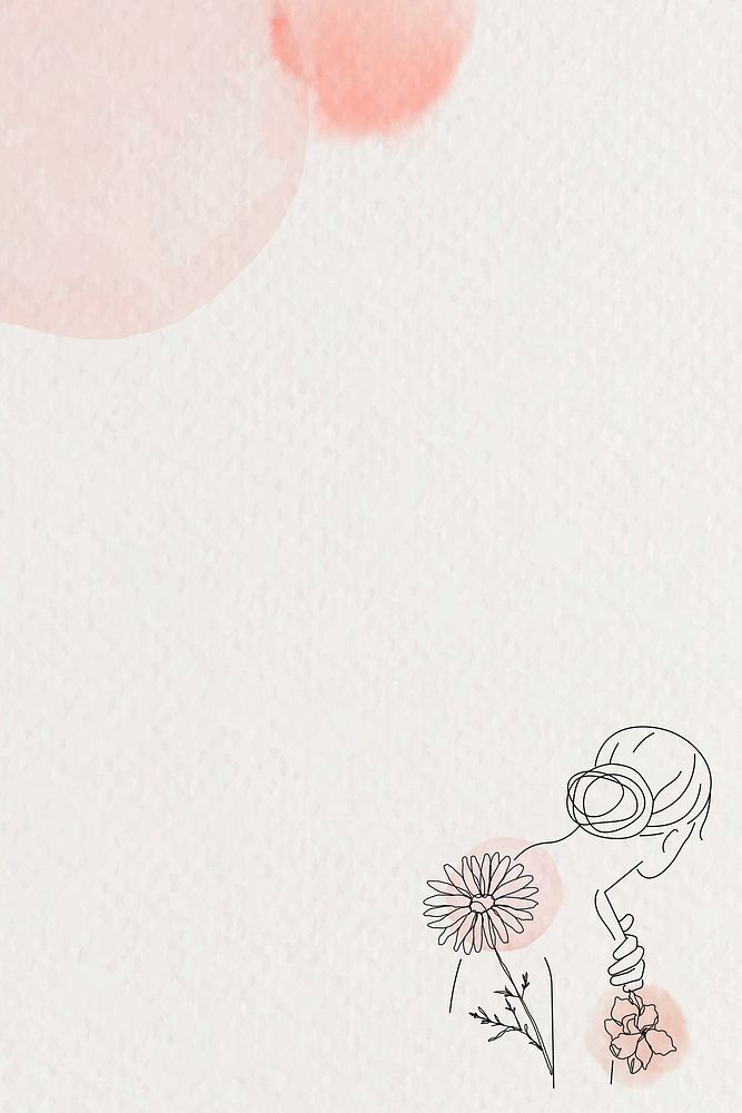 Floral feminine background, woman portrait line art border