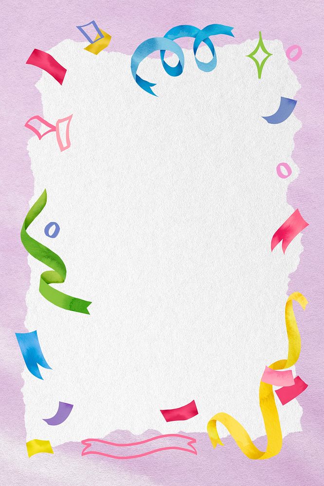 Cute festive frame background, colorful ribbon illustration psd