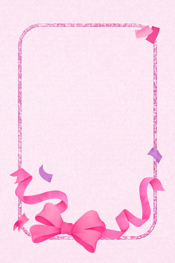 Pink bow frame background, cute illustration, watercolor design