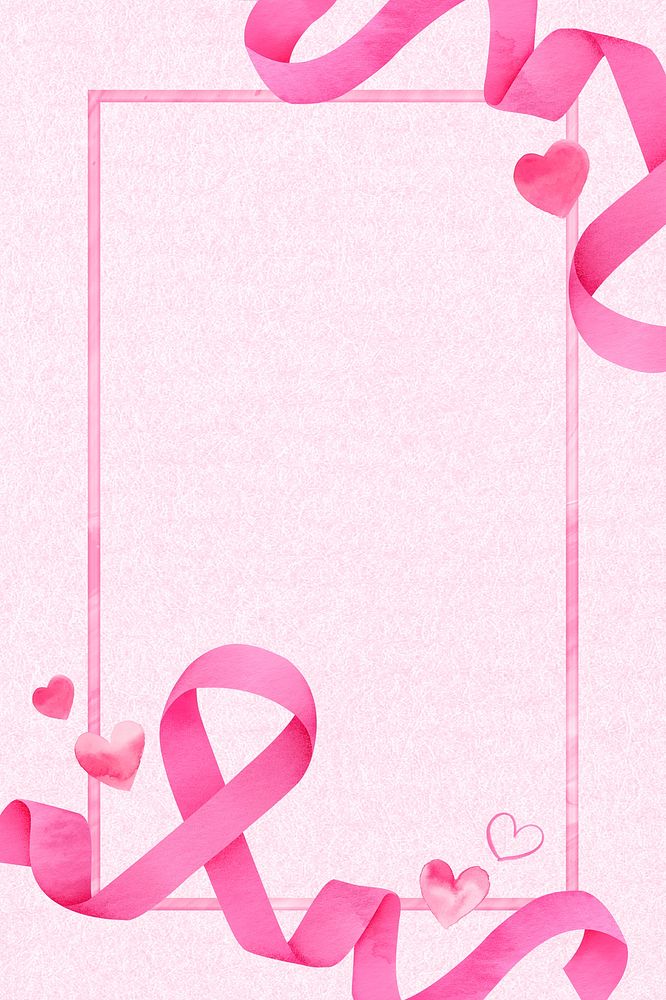 Pink ribbon frame, cute illustration, watercolor design