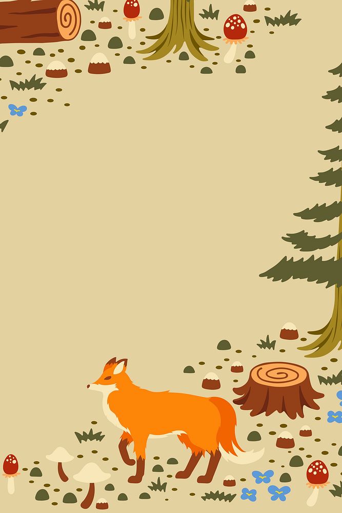 Cute fox frame background, animal illustration vector