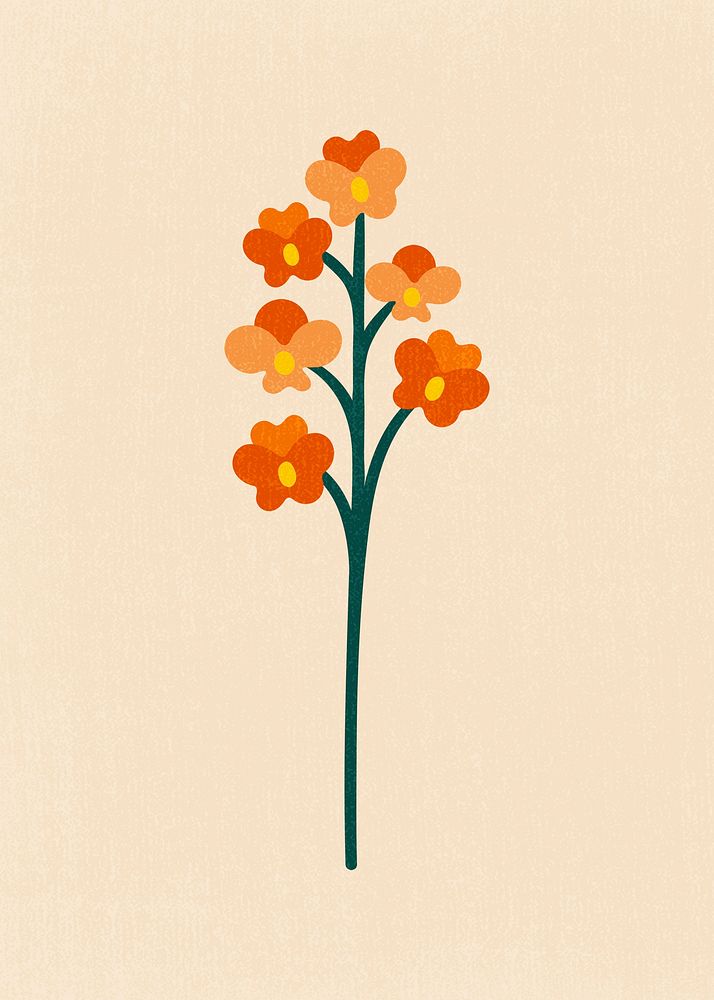 Orange flower clipart, aesthetic nature cartoon illustration
