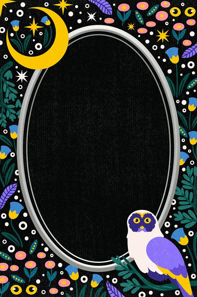 Aesthetic owl frame background, cute animal illustration psd