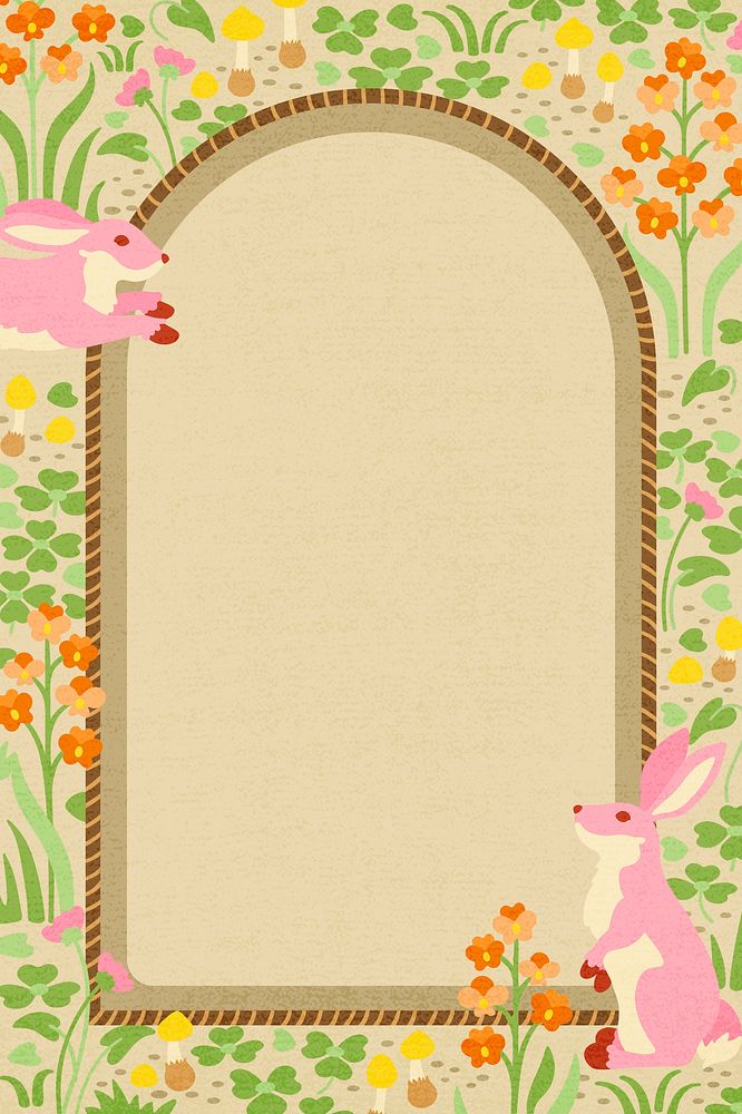 Aesthetic rabbit frame background, cute animal illustration psd