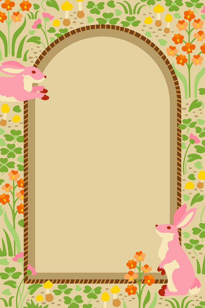 Rabbit frame background, cute animal illustration vector