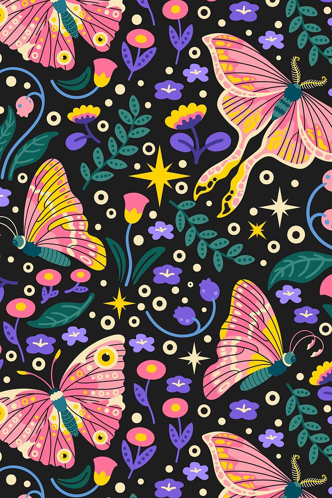 Butterfly seamless pattern background, fairytale animal illustration vector