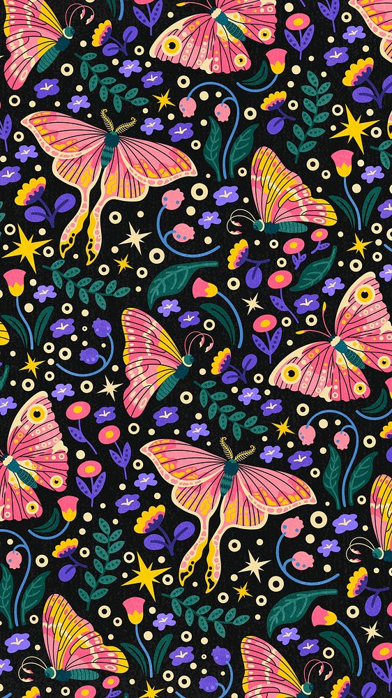 Butterfly pattern mobile wallpaper, cute fairytale animal cartoon design