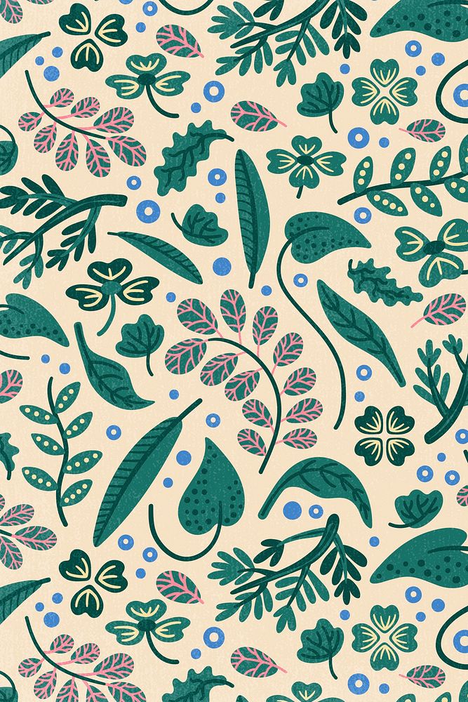 Aesthetic Leaf pattern background, nature illustration psd