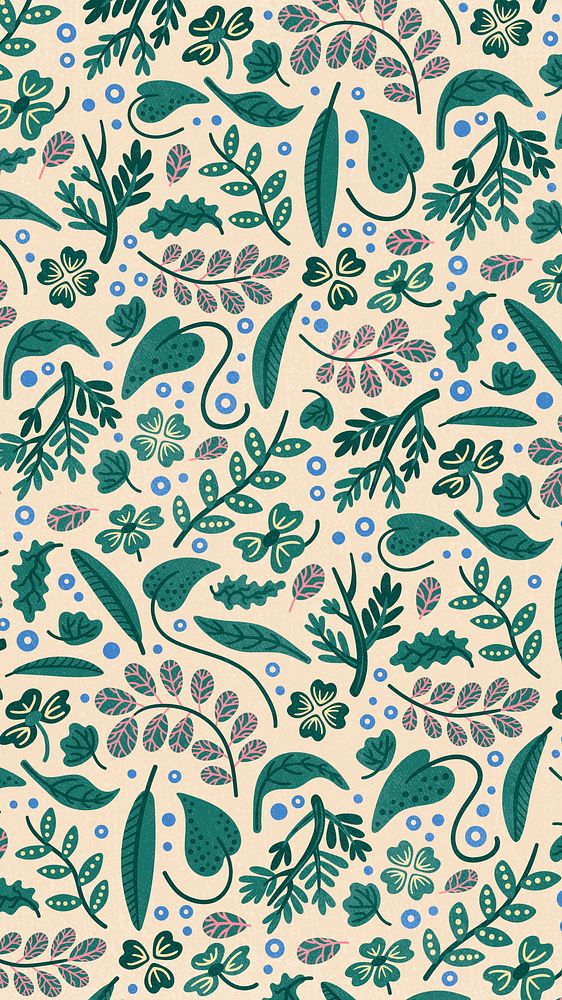 Vintage leaf pattern mobile wallpaper, nature illustration