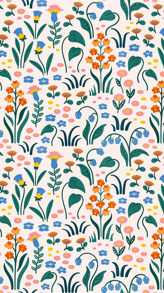Cute floral pattern phone wallpaper, nature illustration