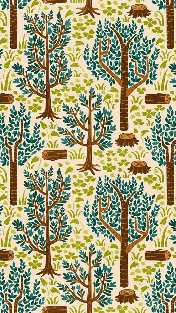 Aesthetic forest pattern iPhone wallpaper, nature illustration