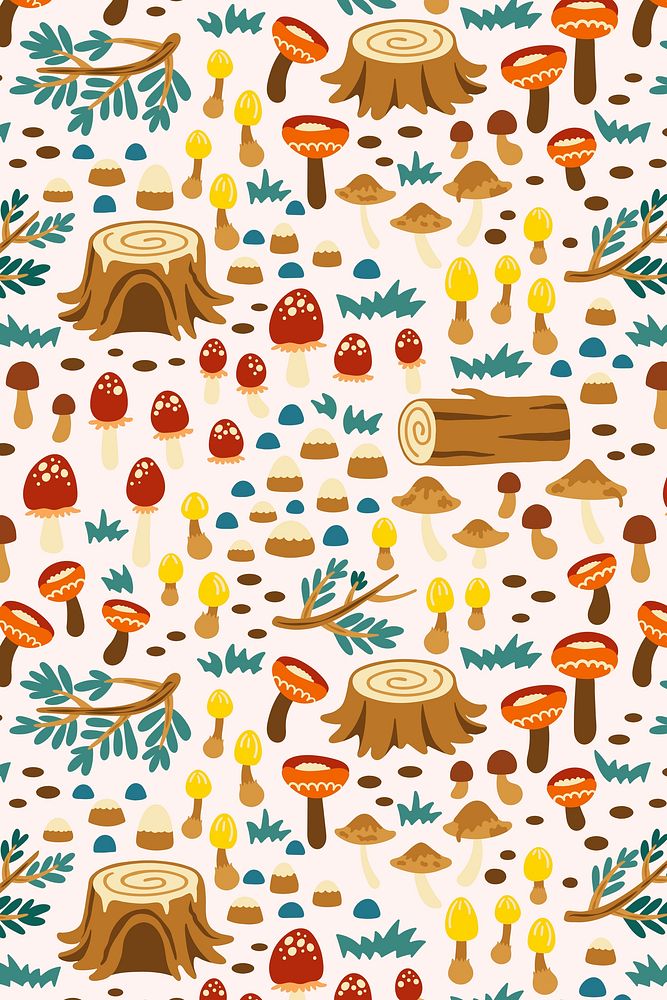 Cute botanical seamless pattern background, fairytale nature illustration vector