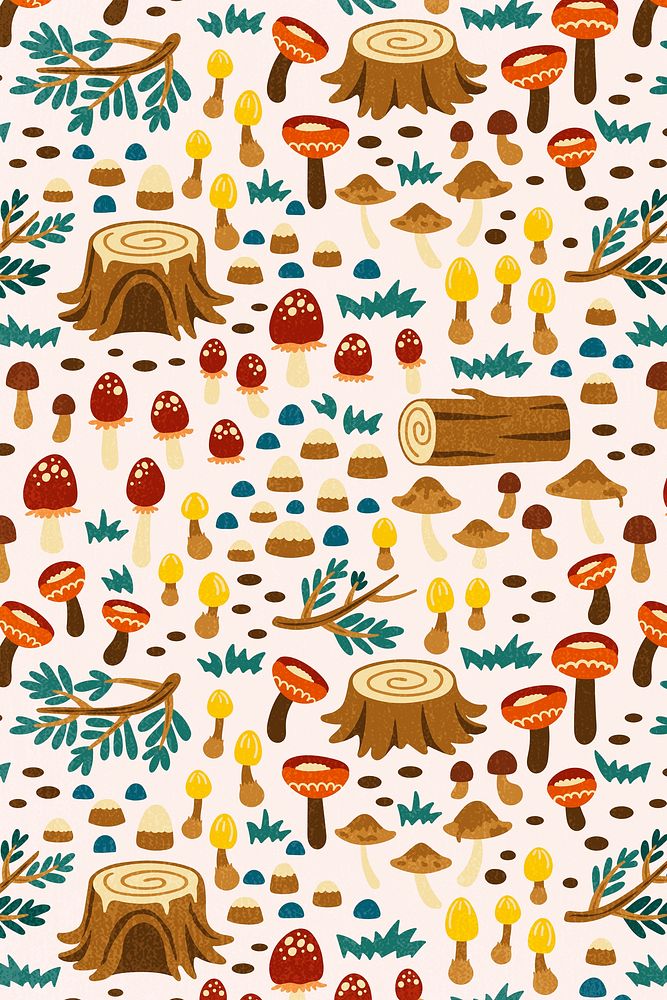 Cute botanical pattern background, nature illustration psd