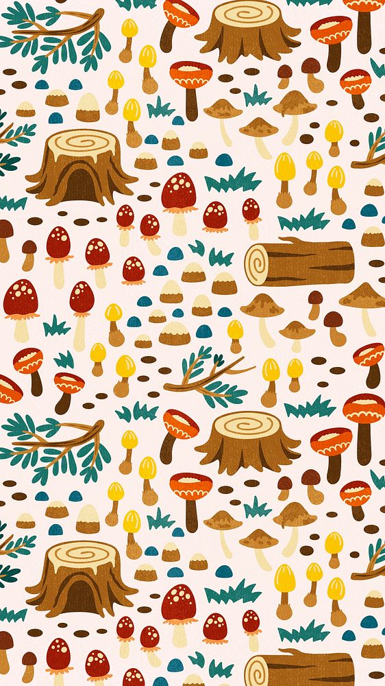 Cute botanical pattern mobile wallpaper, nature illustration