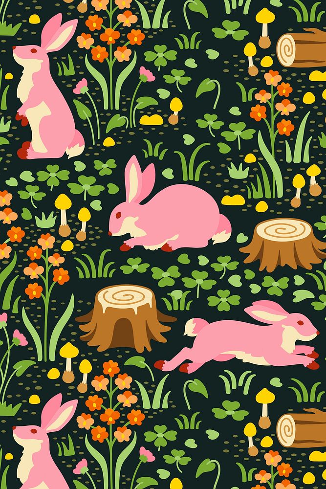 Cute rabbit seamless pattern background, fairytale animal illustration vector