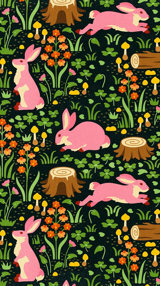 Rabbit pattern iPhone wallpaper, cute fairytale animal cartoon design