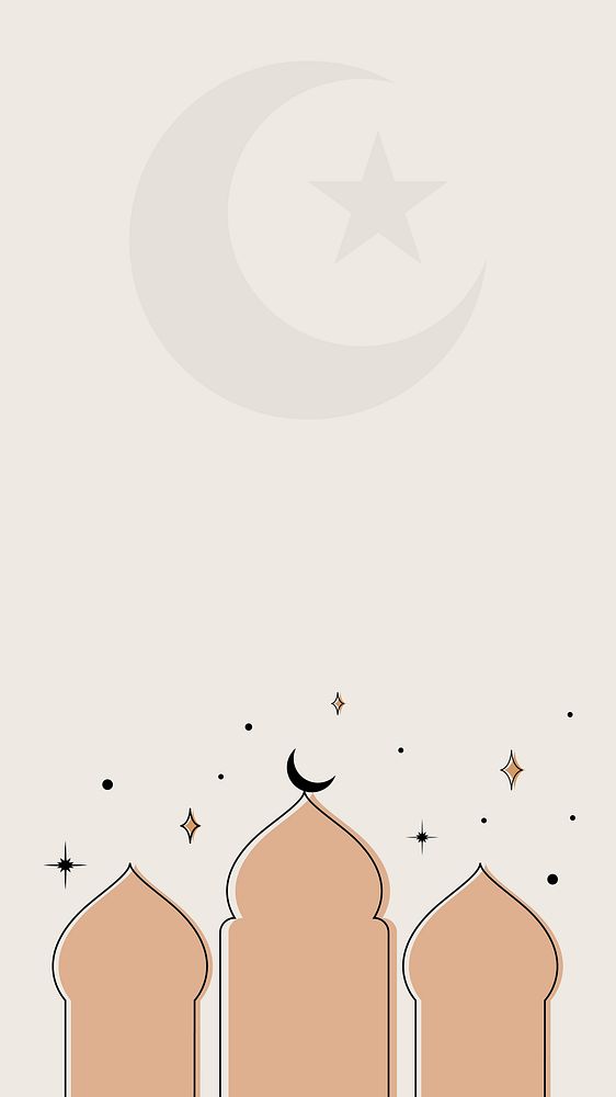 Ramadan iPhone wallpaper, brown aesthetic line art design