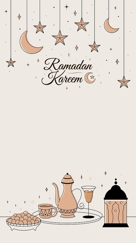 Ramadan iPhone wallpaper, brown aesthetic line art design