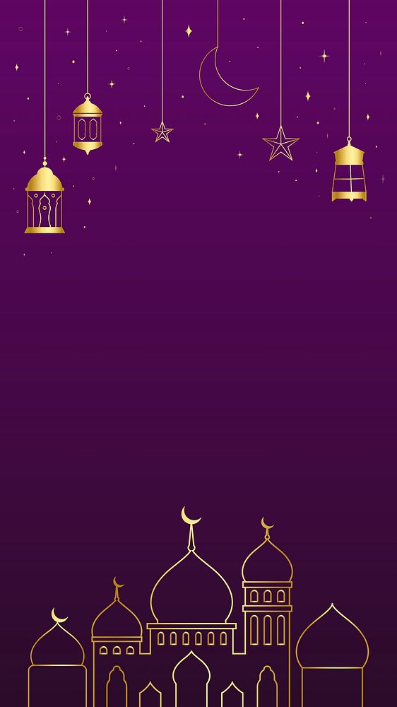 Ramadan Phone wallpaper, golden line art design
