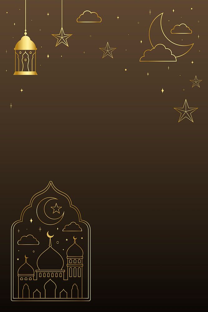 Aesthetic Ramadan background, golden line art
